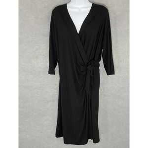 Cynthia Rowley Woman Faux Wrap Dress 3/4 Sleeve Tie Waist Black Plus Size‎ 1X